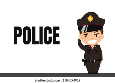 Cartoon career. Thai police in uniform with Respect posture While on duty.