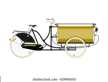 Cartoon Cargo Bike Or Rickshaw On A White Background. Flat Vector