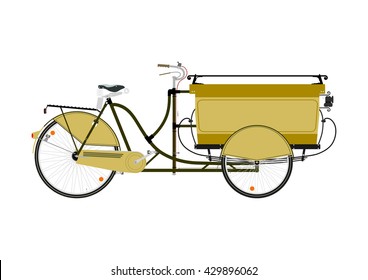 Cartoon Cargo Bike Or Rickshaw On A White Background. Flat Vector