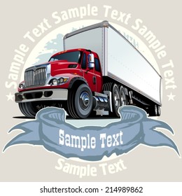 Cartoon cargo semi  truck on grunge background. Available EPS-10 vector format separated by groups and layers with transparency effects for one-click repaint. 