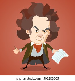 Cartoon Caricature Portrait Of Ludwig Van Beethoven 
