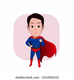 cartoon caricature template. illustration of a person wearing a red and a blue superhero outfit with fluttering cape. vector cartoon with a plain white background.