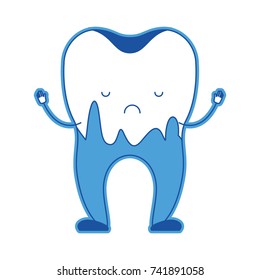 cartoon caries in the root of tooth in blue silhouette vector illustration