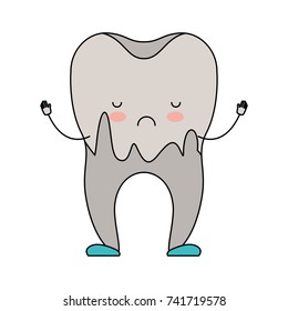 cartoon caries in the root of tooth in colored crayon silhouette vector illustration