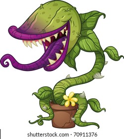 Cartoon carnivorous plant. Vector illustration with simple gradients. All in a single layer.