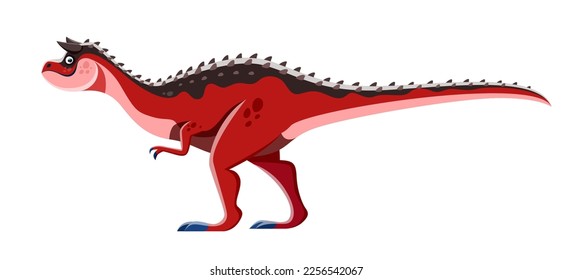 Cartoon Carnotaurus dinosaur character. Extinct animal, Mesozoic era creature or isolated dinosaur with horns. Prehistoric lizard, ancient wildlife predator, carnivore beast vector funny personage