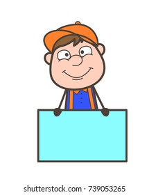 Cartoon Carpenter with Ad Board Vector