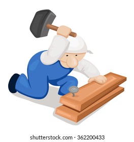 Cartoon carpenter with hammer