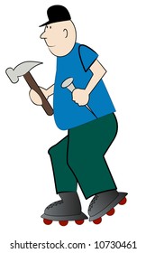 cartoon carpenter in a hurry to do his repairs - vector