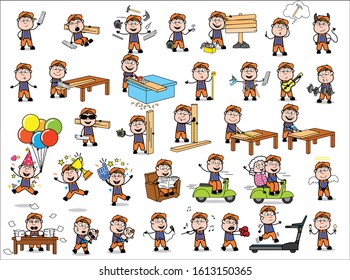 Cartoon Carpenter - Set of Concepts Vector illustrations