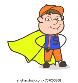 Cartoon Carpenter in Super Hero Costume Vector Illustration