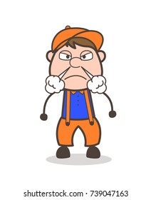 Cartoon Carpenter Worker Face with Steam from Nose Vector