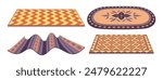 Cartoon carpets. Woven textile rugs, living room, bedroom or bath interior decor flat vector illustration set. Cozy carpets