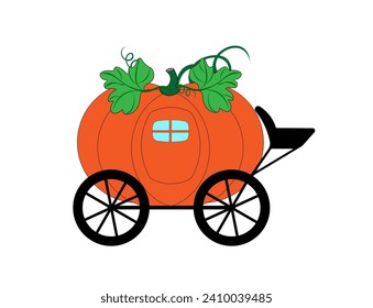 Cartoon carriage in the form of a pumpkin on a white background. Vector illustration