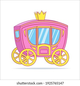 Cartoon Carriage Princess. Cute Vector Illustration Pink Royal Carriage.