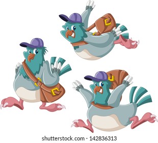 Cartoon Carrier Pigeon With A Postman Bag 