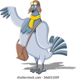 Cartoon Carrier Pigeon With A Postman Bag