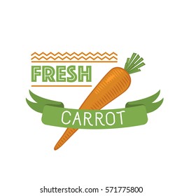 Cartoon carrot badge vector illustration.