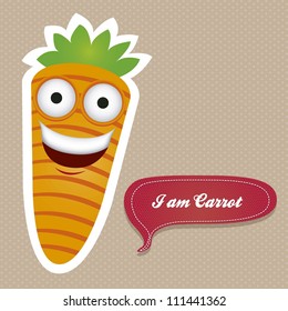 Cartoon Carrot with big eyes and big smile, vector illustration