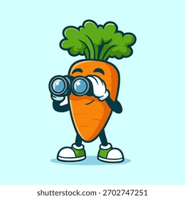 Cartoon Carrot Mascot using some binoculars