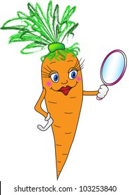Cartoon carrot with mirror. Vector illustration (EPS 8)