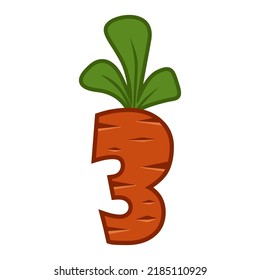 Cartoon carrot number Three font kids number. Figure 3