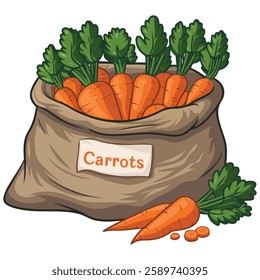 Cartoon Carrot Sack Fresh Vegetables in a Brown Bag Vector