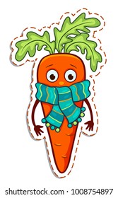 Cartoon carrot in the scarf. Vector illustration isolated on white