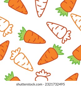 Cartoon carrot, seamless pattern with carrots, design background, vector illustration of vegetables, healthy vegan food desktop wallpaper.