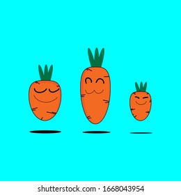 Cartoon carrot set on cyan color background, Concept cut carrots for everyone.