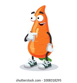 cartoon carrot showing himself on a white background