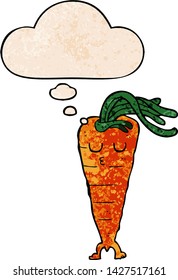 cartoon carrot with thought bubble in grunge texture style