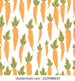 Cartoon carrot vector seamless pattern. Vegetable, healthy vegan food background. Easter theme texture.