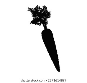 Cartoon carrot vegetable in black silhouette vector icon.