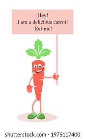Cartoon carrots. Carrots with eyes, arms and legs. A living character. Food for children.