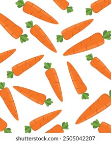 Cartoon carrots with ornament, seamless pattern. Easter theme background. Vegetable, healthy vegan food wallpaper. stock illustration