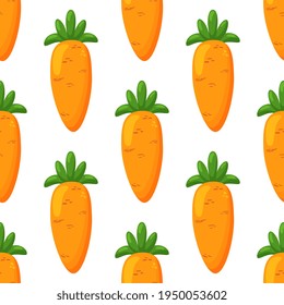 Cartoon carrots, seamless pattern. Easter theme background. Flat design. Vegetable, healthy vegan food wallpaper.