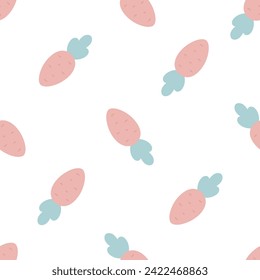 Cartoon carrots seamless pattern. Easter theme background. Flat design. Vegetable wallpaper.