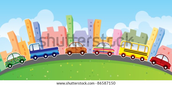 cartoon cars\
cityscape