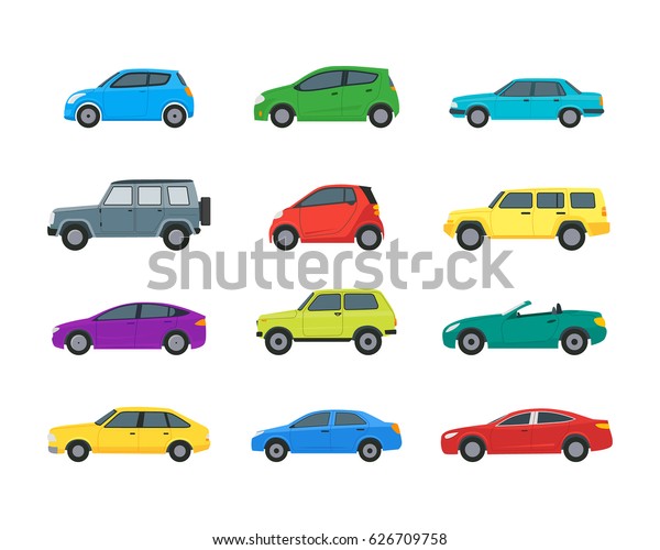 Cartoon Cars\
Color Icons Set Isolated on a White Background Hatchback, Universal\
and Sedan. Vector\
illustration
