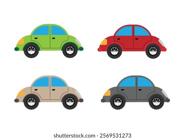 Cartoon Cars Flat Style Side View Different Colors. Transportation means and vehicle concept vector art