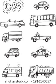 Cartoon cars hand drawn vector doodles