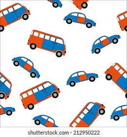 Cartoon cars seamless pattern, wrapping paper or fabric background  auto decor for boys
