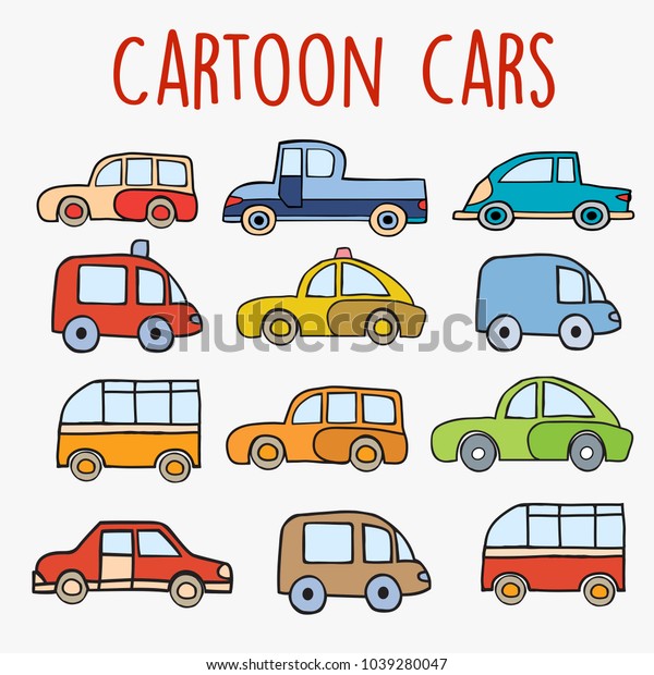 Cartoon\
cars sketch drawing of children s flat style\
set