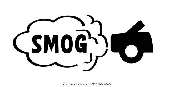 Cartoon Cars And Traffic CO2 Clouds. Traffic Exhaust Pollution Icon. Vector Pictogram Or Symbol. Car With Smog. CO2 Emissions. Carbon Dioxide. Climate Change And Global Warming. NOx Or Nitrogen Oxides