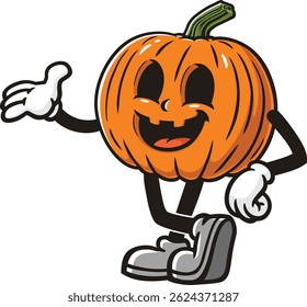 Cartoon carved pumpkin character with relaxed pose