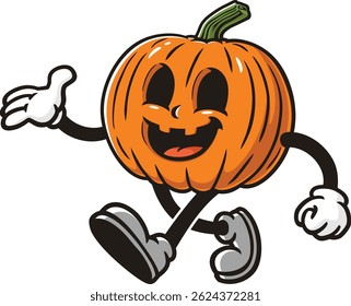 Cartoon carved pumpkin character walking leisurely