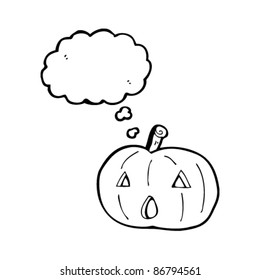 cartoon carved pumpkin with thought bubble