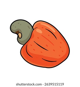 Cartoon Cashew Fruit with Vibrant Orange Apple and Distinctive Nut, Perfect for Tropical Themes