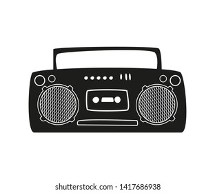 Cartoon cassette tape recorder on the white background. Vector illustration.